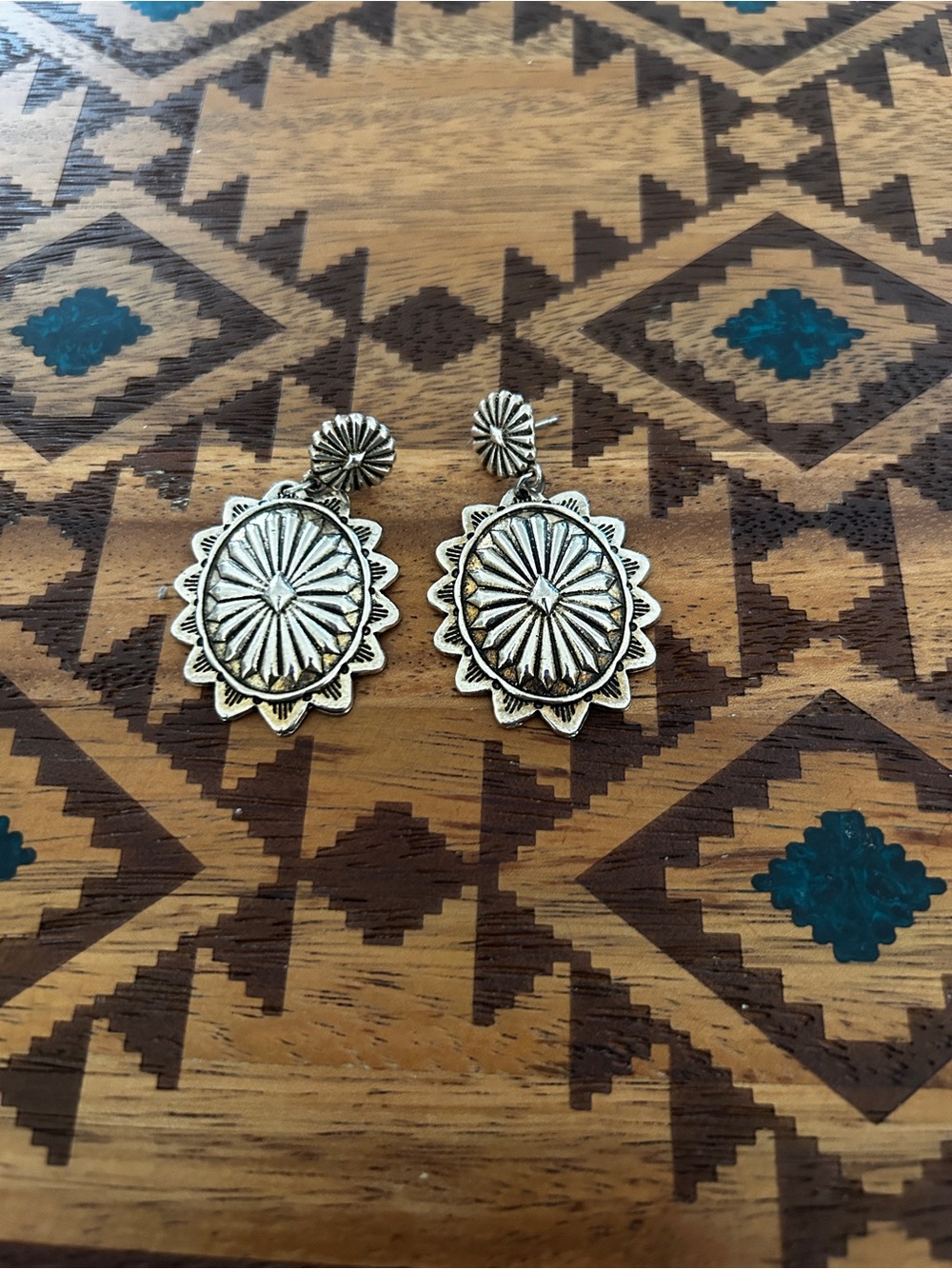 Antique Silver Sunburst Drop Earrings - Women Jewelry